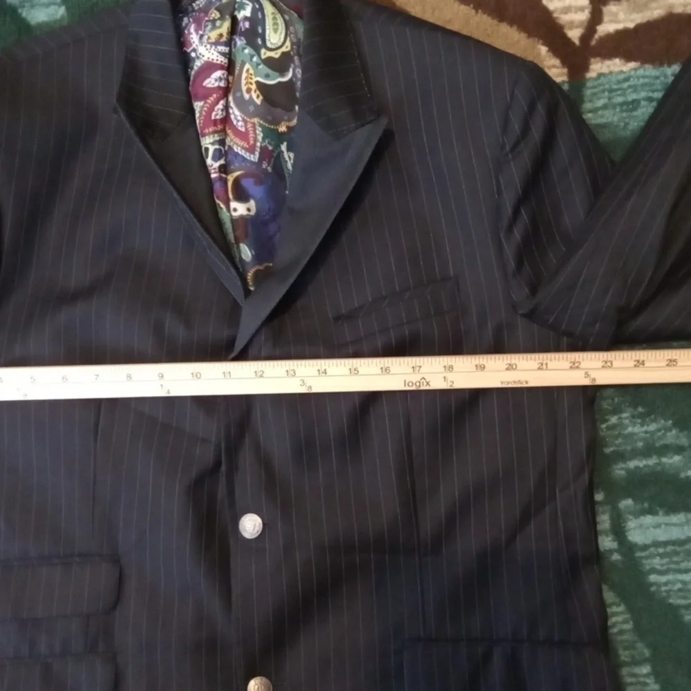 Robert Graham Navy Pinstripe Wool Single Breasted Blazer Mens 44